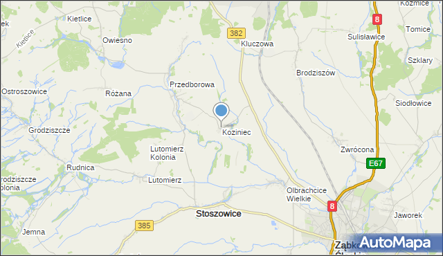mapa Koziniec, Koziniec gmina Ząbkowice Śląskie na mapie Targeo
